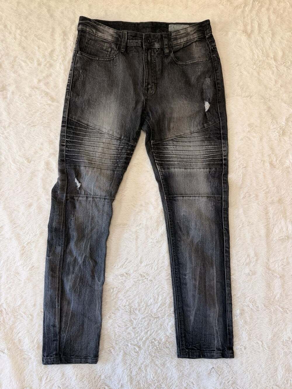Southpole Men’s Charcoal Acid Wash Ribbed Moto Biker Jeans Sz 32
